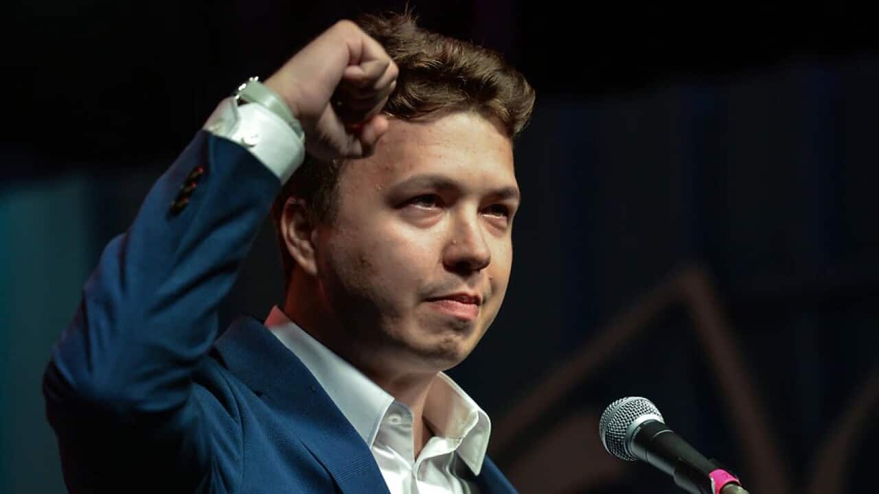 A file photo of Belarusian opposition figure Roman Protasevich who was detained after a Ryanair flight was diverted to Minsk.