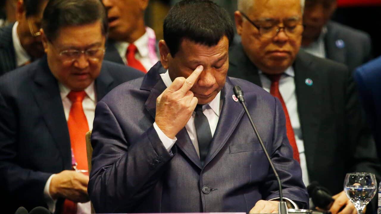 Philippine President Rodrigo Duterte has been caught out power-napping during the ASEAN Plus China Summit.
