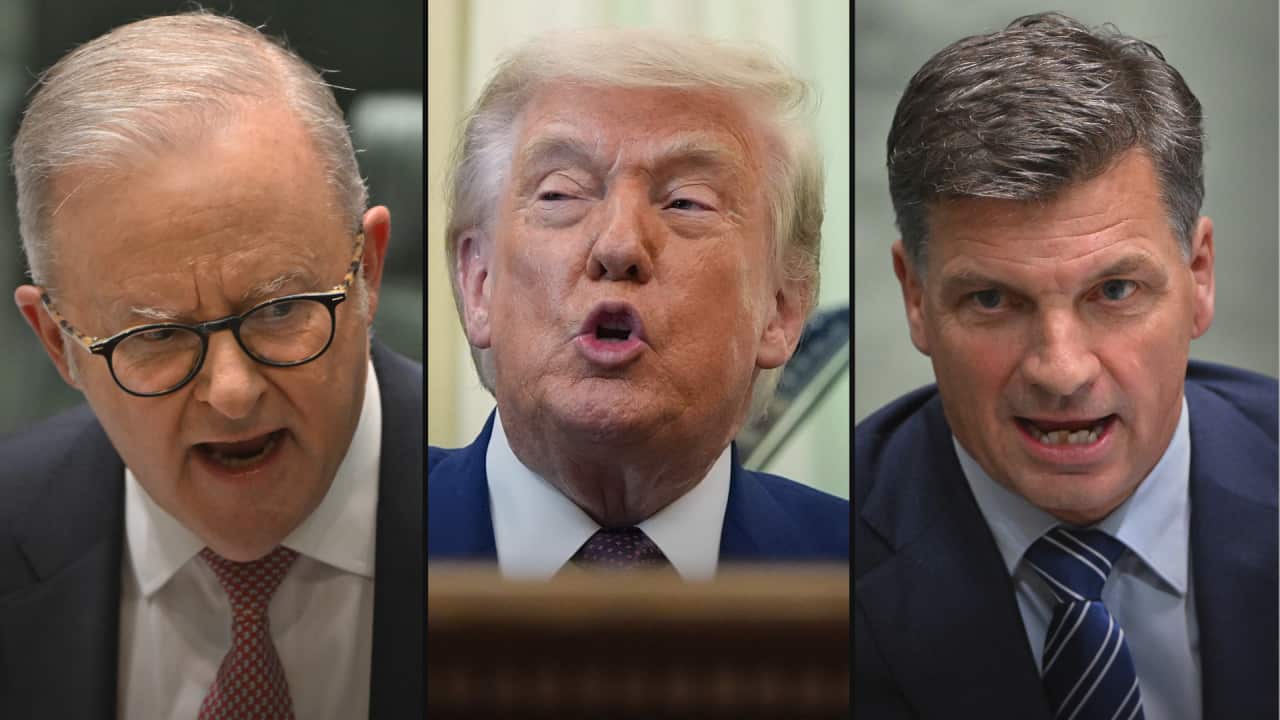 Three suited men speaking intensely in a side-by-side political news image.