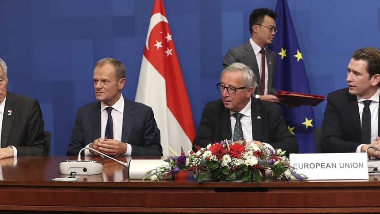 Singapore leader Lee Hsien Loong (left) and EU.