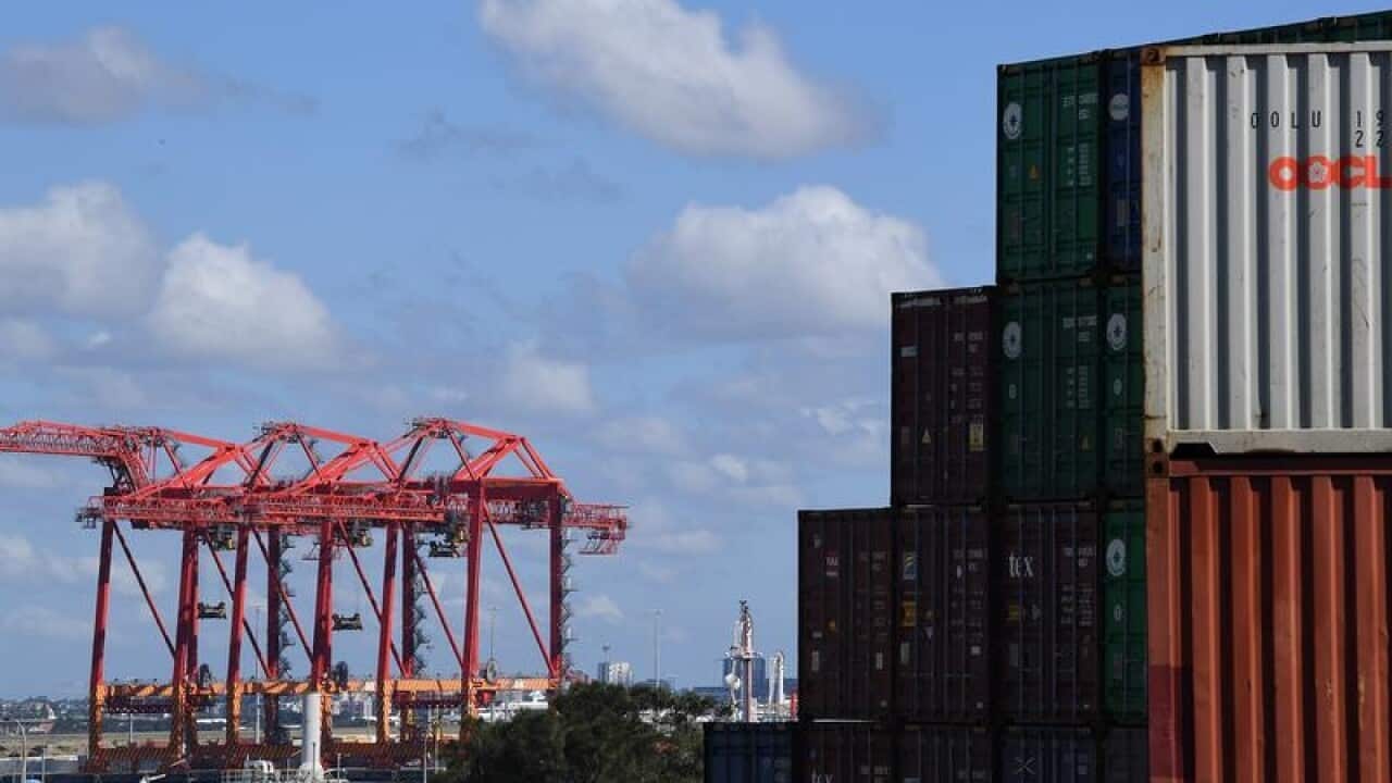 Shipping containers.