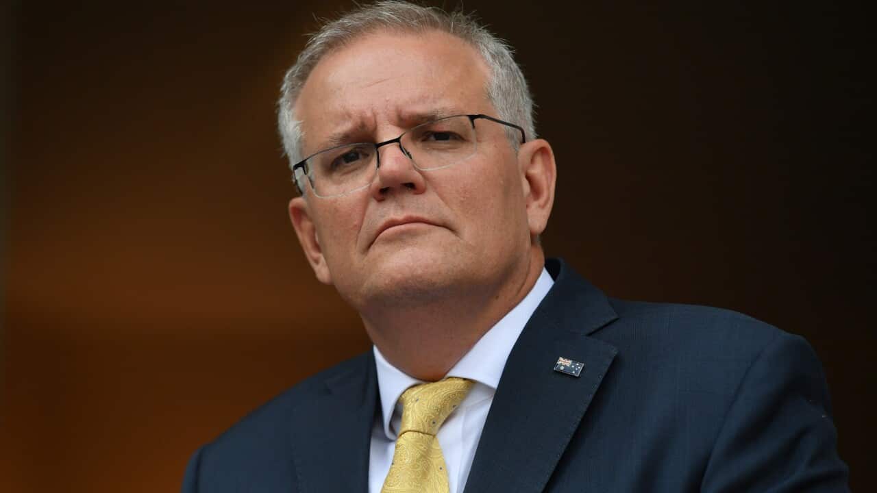 Prime Minister Scott Morrison at a press conference after a National Security Committee meeting at Parliament House in Canberra, Tuesday, March 1, 2022. (AAP Image/Mick Tsikas) NO ARCHIVING
