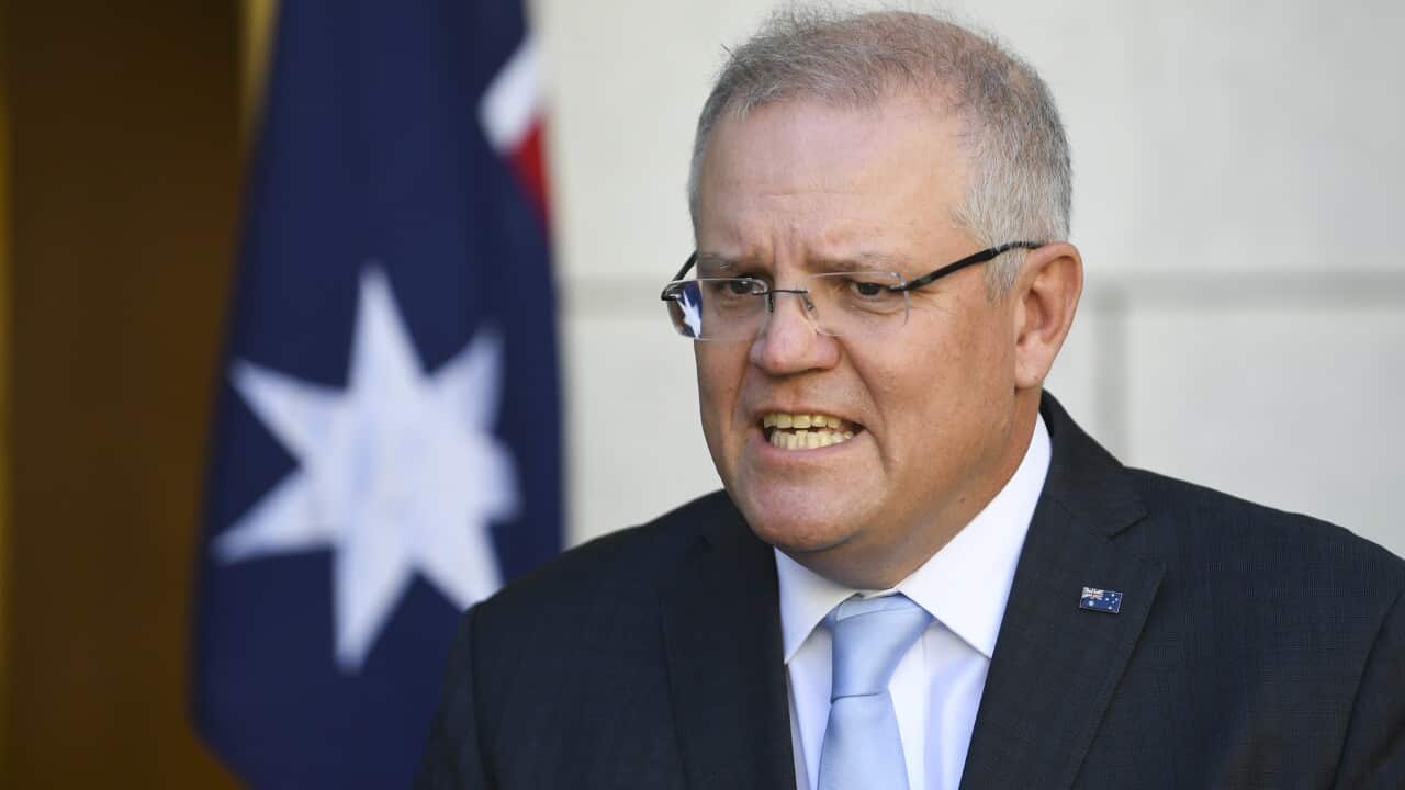 Prime Minister Scott Morrison speaks to the media on Monday.