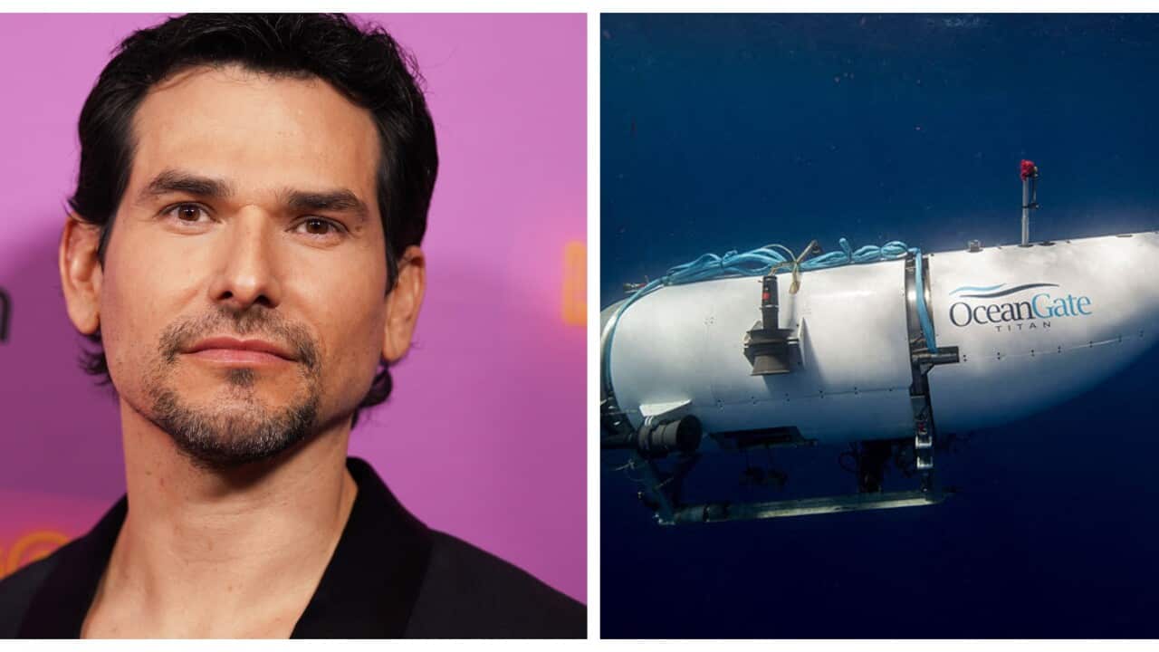 A composite image of Mexican actor Alan Estrada and the missing OceanGate submersible