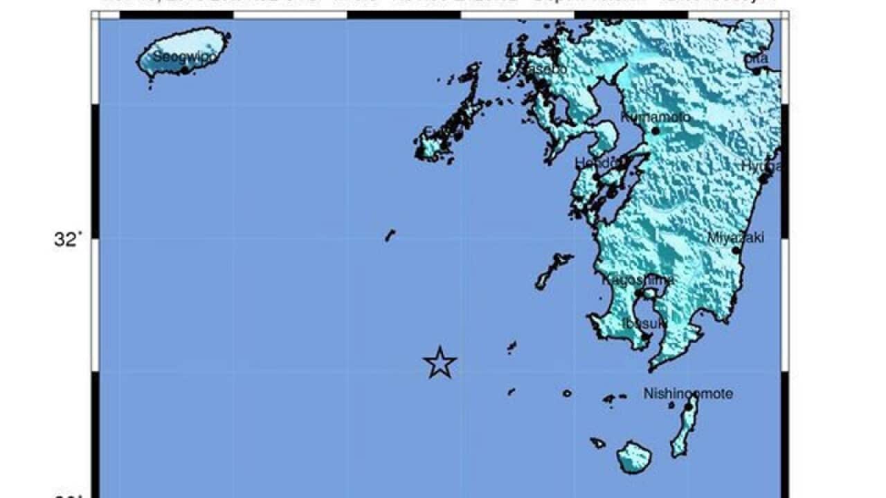 map shows the location where an earthquake occurred near Kagoshima