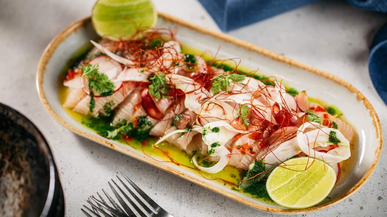 Kingfish crudo, colatura and chilli