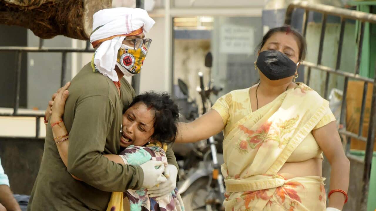 Relatives mourn the death of COVID-19 victim at Patna Medical College and Hospital, on 10 May, 2021 in Patna, India.