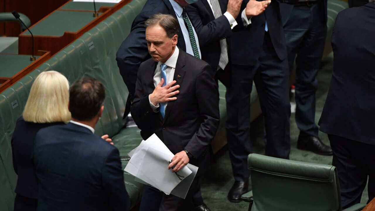 Minister for Health Greg Hunt after his valedictory speech in the House of Representatives at Parliament House in Canberra, Thursday, December 2, 2021. (AAP Image/Mick Tsikas) NO ARCHIVING