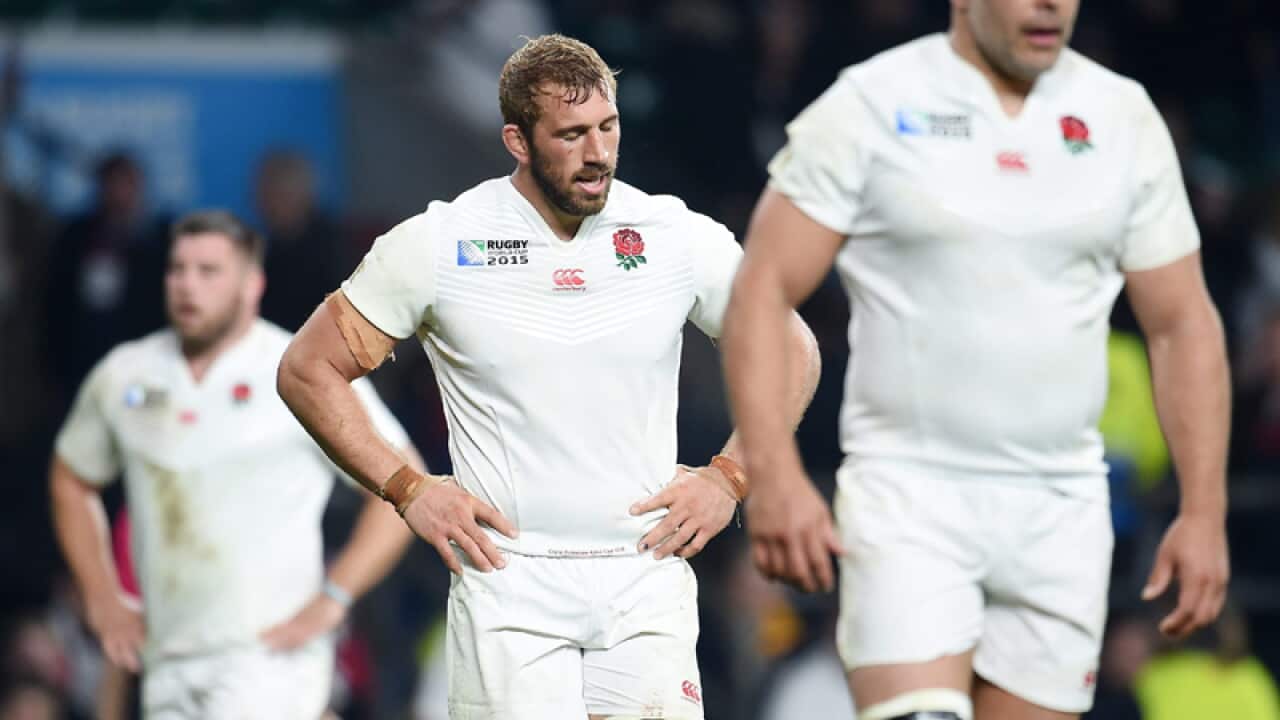 England rugby players react after their loss to Australia