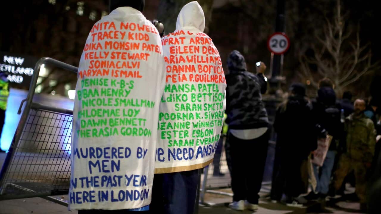 Protesters outside New Scotland Yard in London