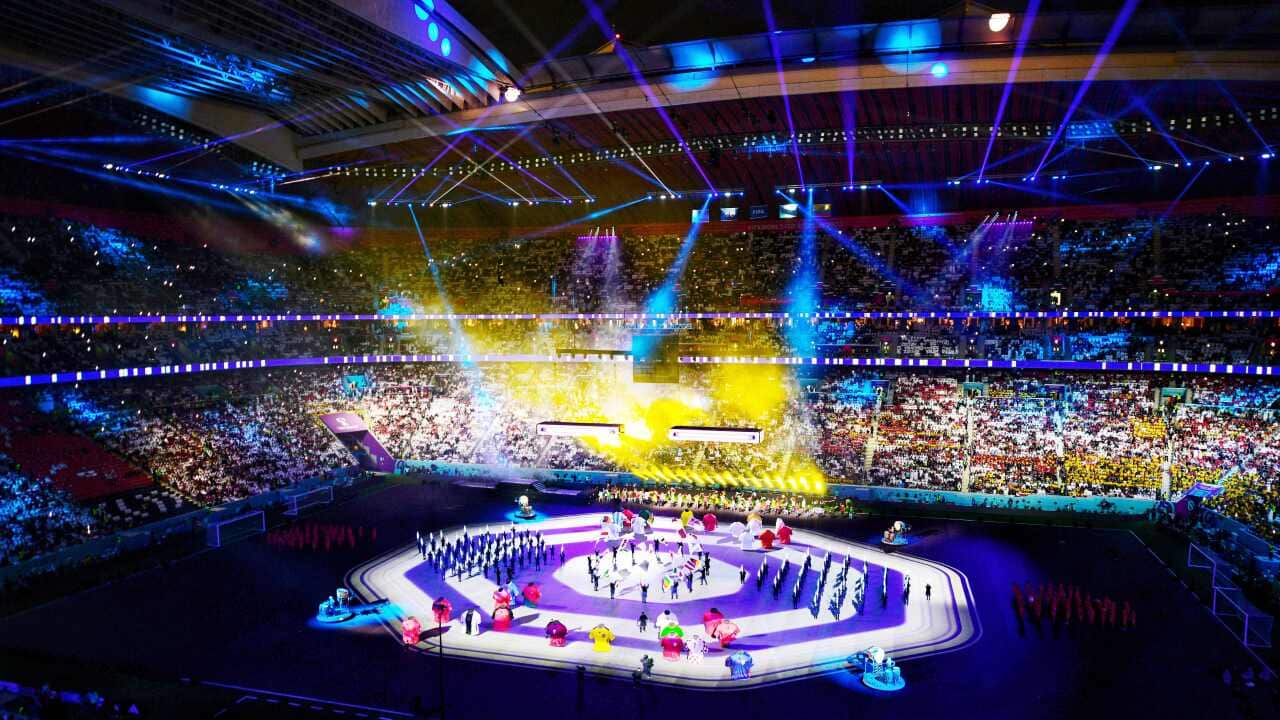 Fireworks show at Al Bayt Stadium during the opening ceremony of FIFA World Cup Qatar 2022 championship, in Al Khor, Qatar, on 20 November 2022. Photo by Christian Liewig/ABACAPRESS.COM.