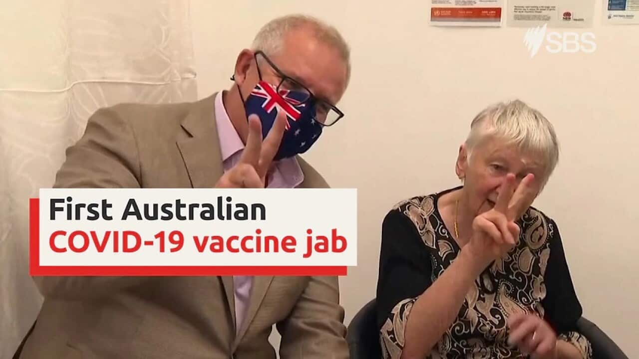 Prime Minister Scott Morrison and aged-care resident and WWII survivor Jane Malysiak have received their first dose of coronavirus vaccine.