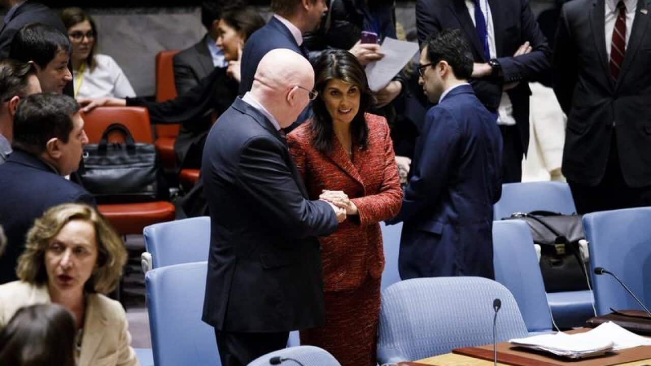 The ambassadors from the US and Russia speak at the Security Council