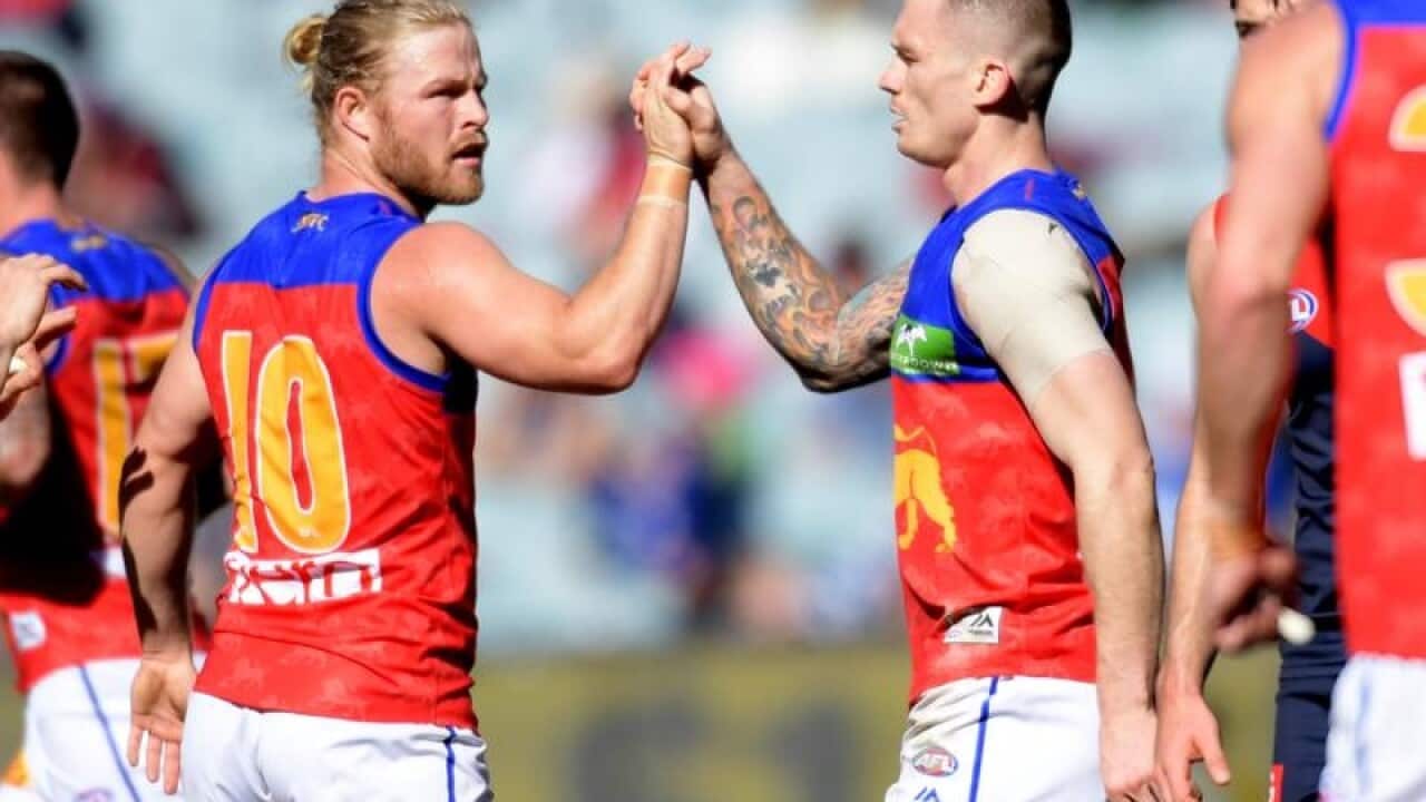 Daniel Rich and Dayne Beams of the Brisbane Lions