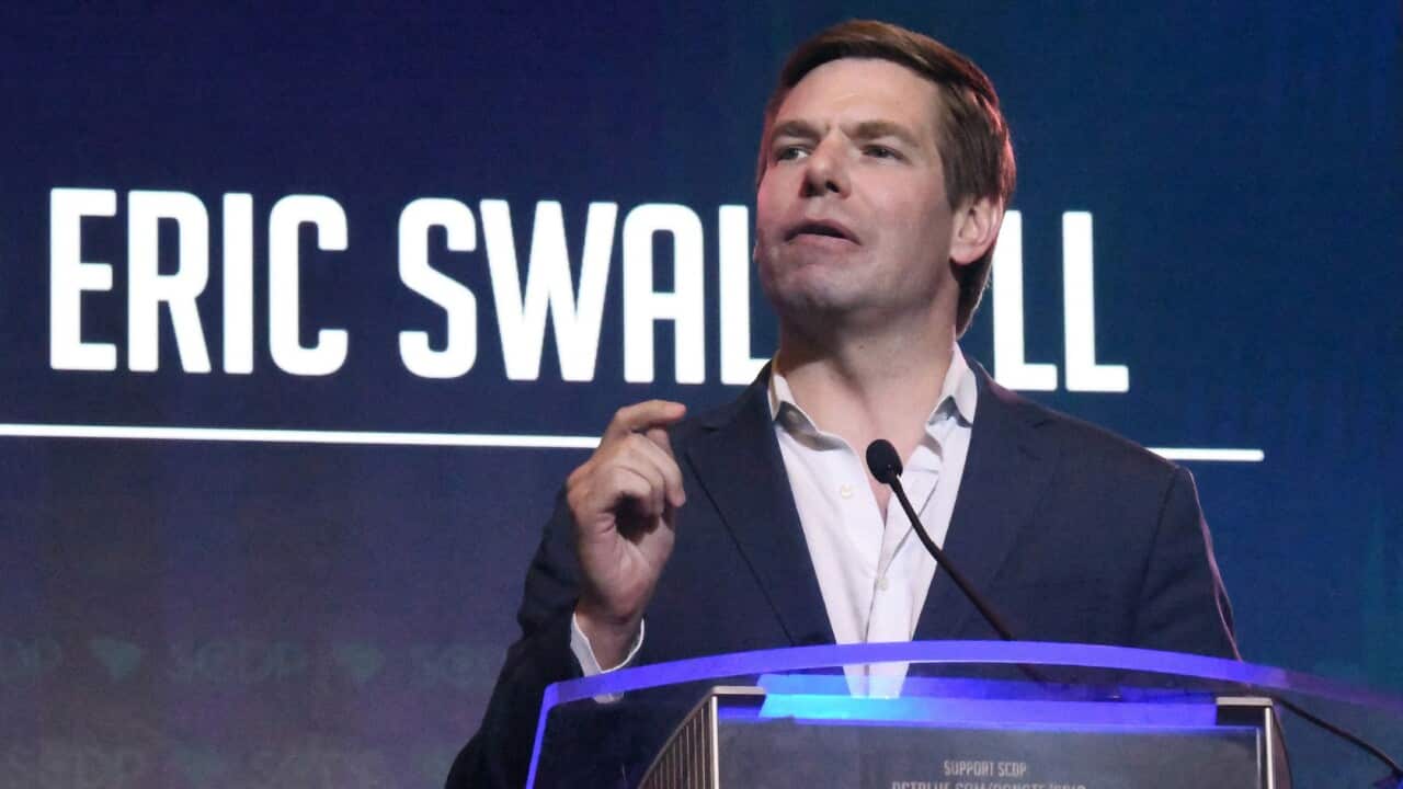California Congressman Eric Swalwell speaks to the South Carolina Democratic Party convention