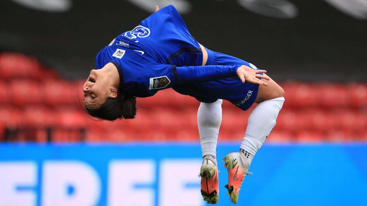 Sam Kerr celebrates a goal for Chelsea Women