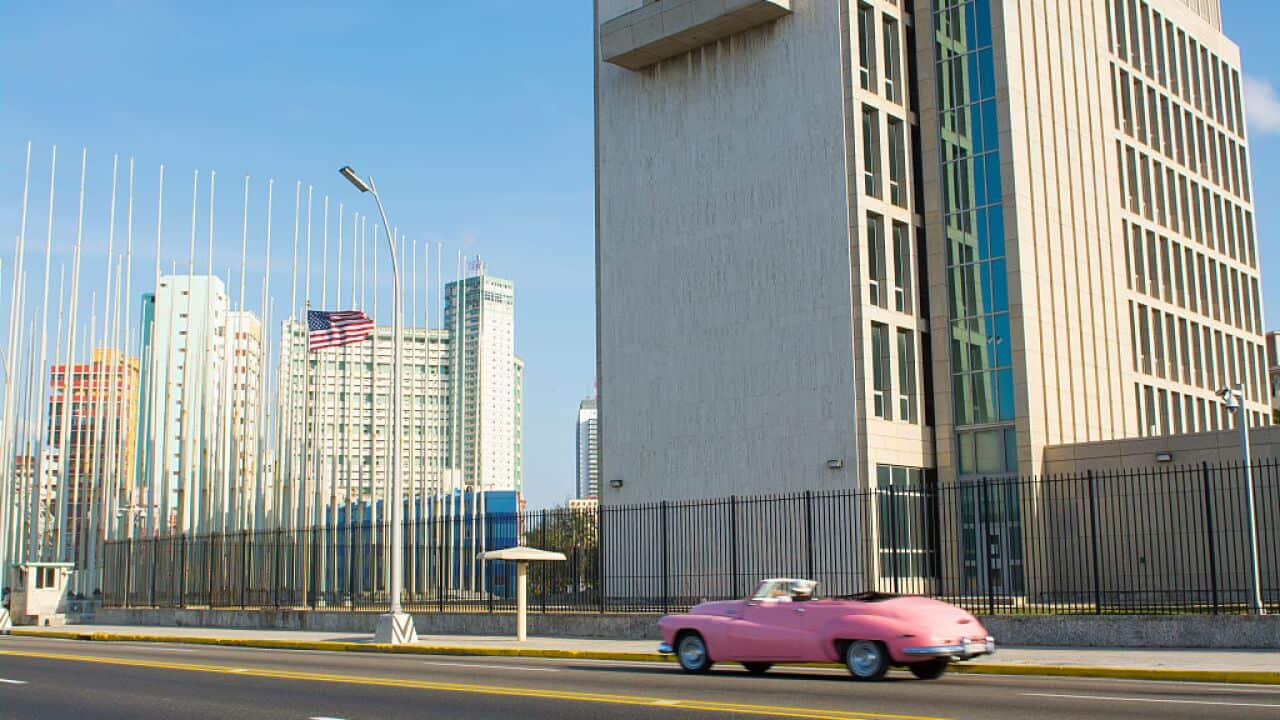 Havana Cuba the USA flag flying at the US embassy