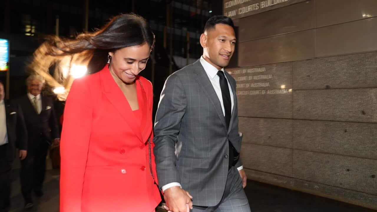 Israel Folau and his wife Maria leave the Federal Court