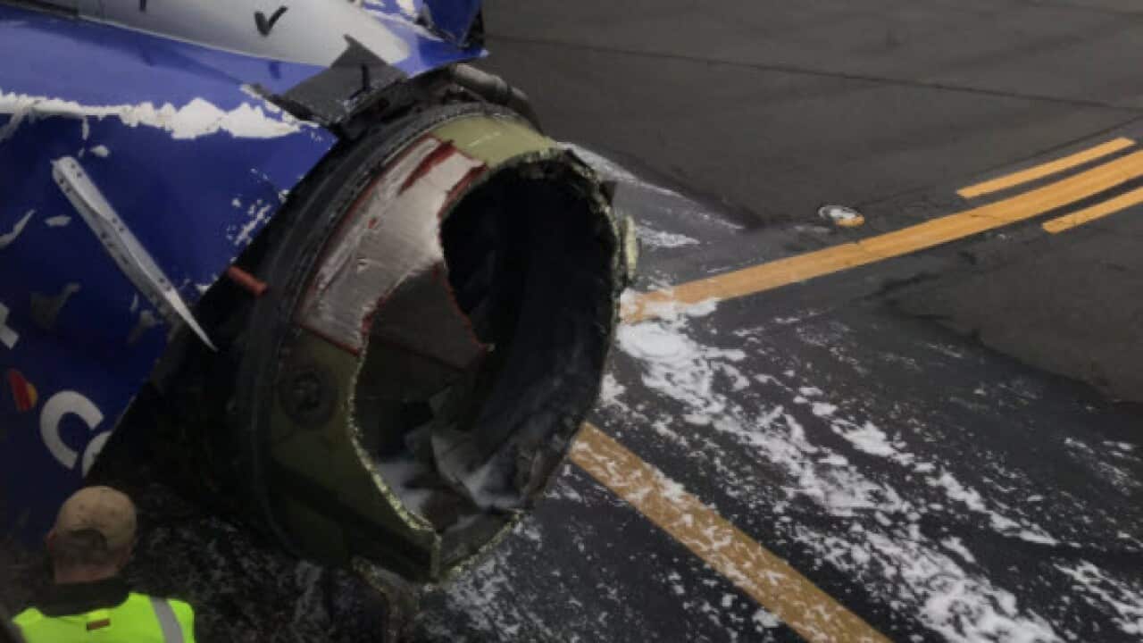 A Southwest Airline engine after an emergency landing.