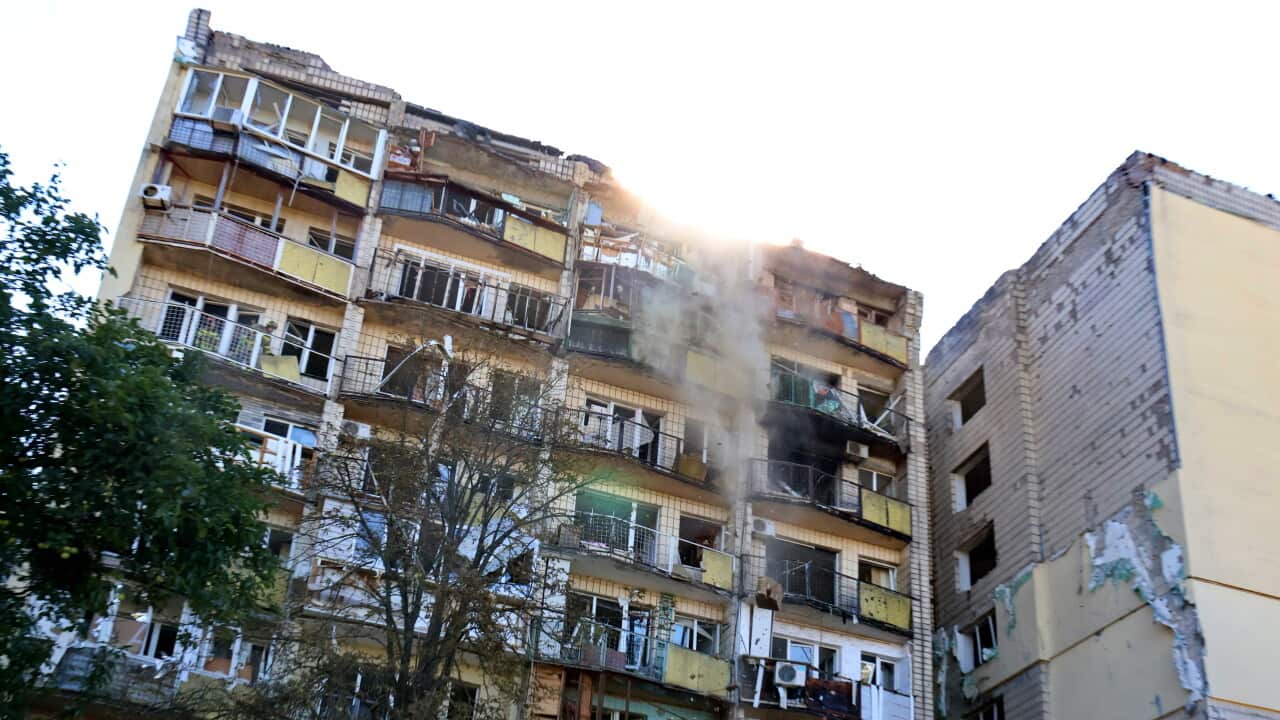 Building hit in a drone strike.