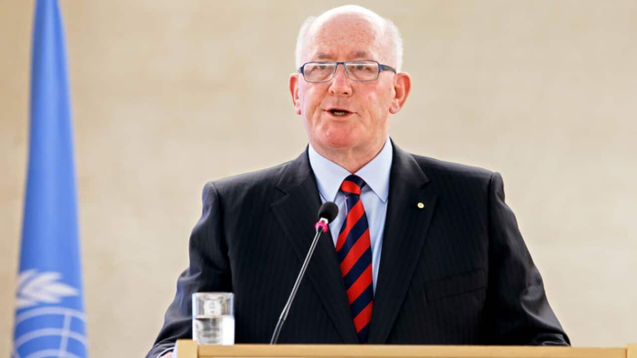 Australian Governor-General Sir Peter Cosgrove addresses his statemen