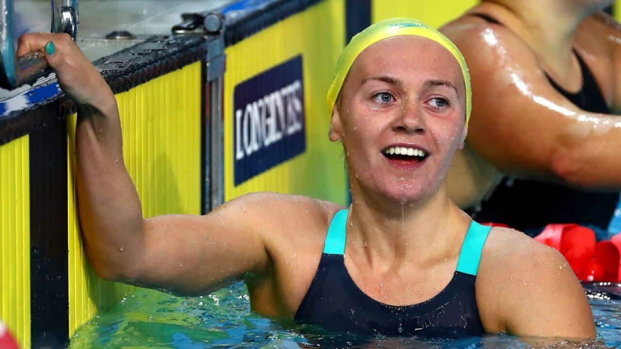 Ariarne Titmus of Australia smiles following victory in the Women's 400m Freestyle Final on day six of the Gold Coast 2018 Commonwealth Games at Optus Aquatic Centre on April 10, 2018 on the Gold Coast, Australia.