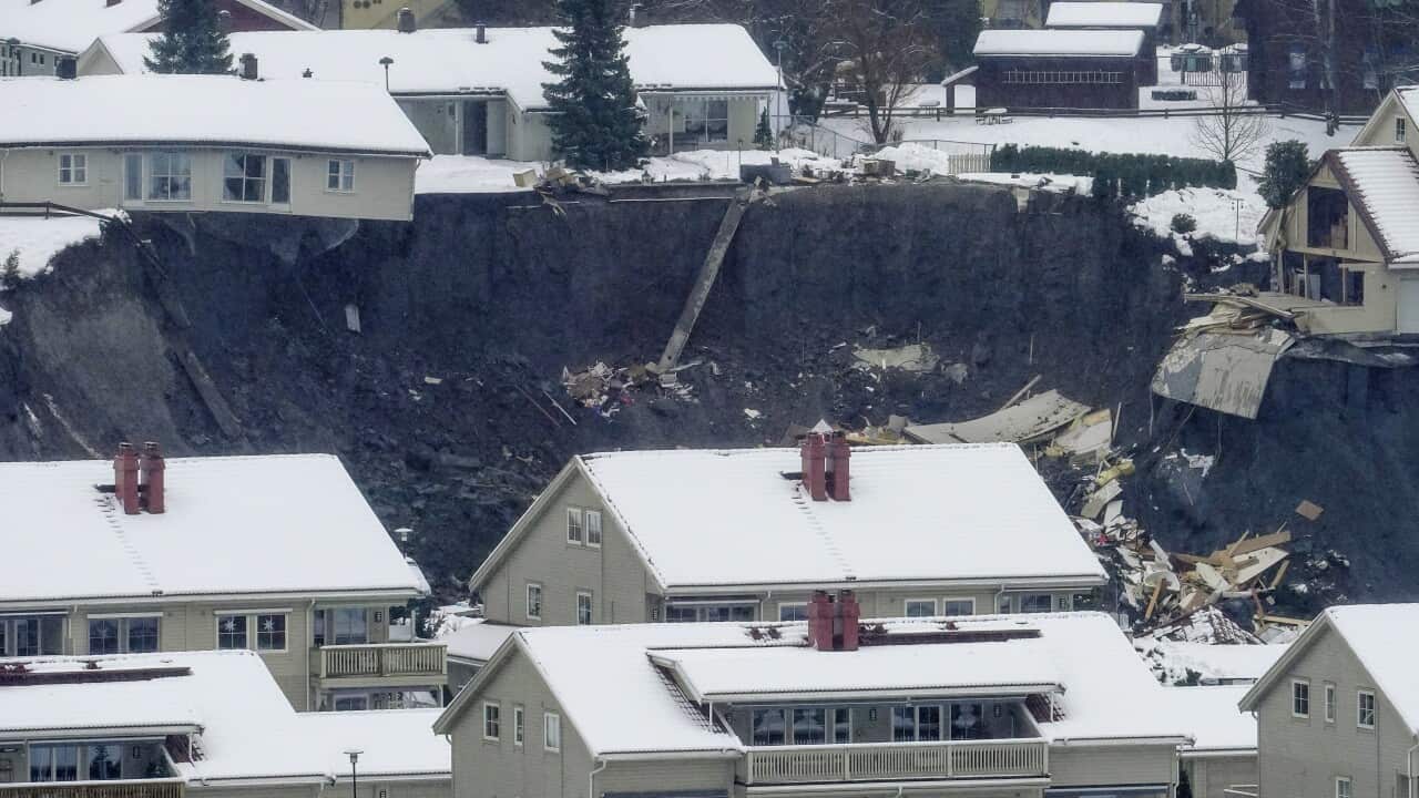 A view of the area of a landslide in the village Ask.