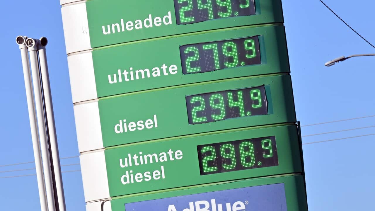 A petrol price pillar outside a BP service station in Australia. Prices up and down the board are well over $2 a litre, with Ultimate Diesel threatening to climb over $3.