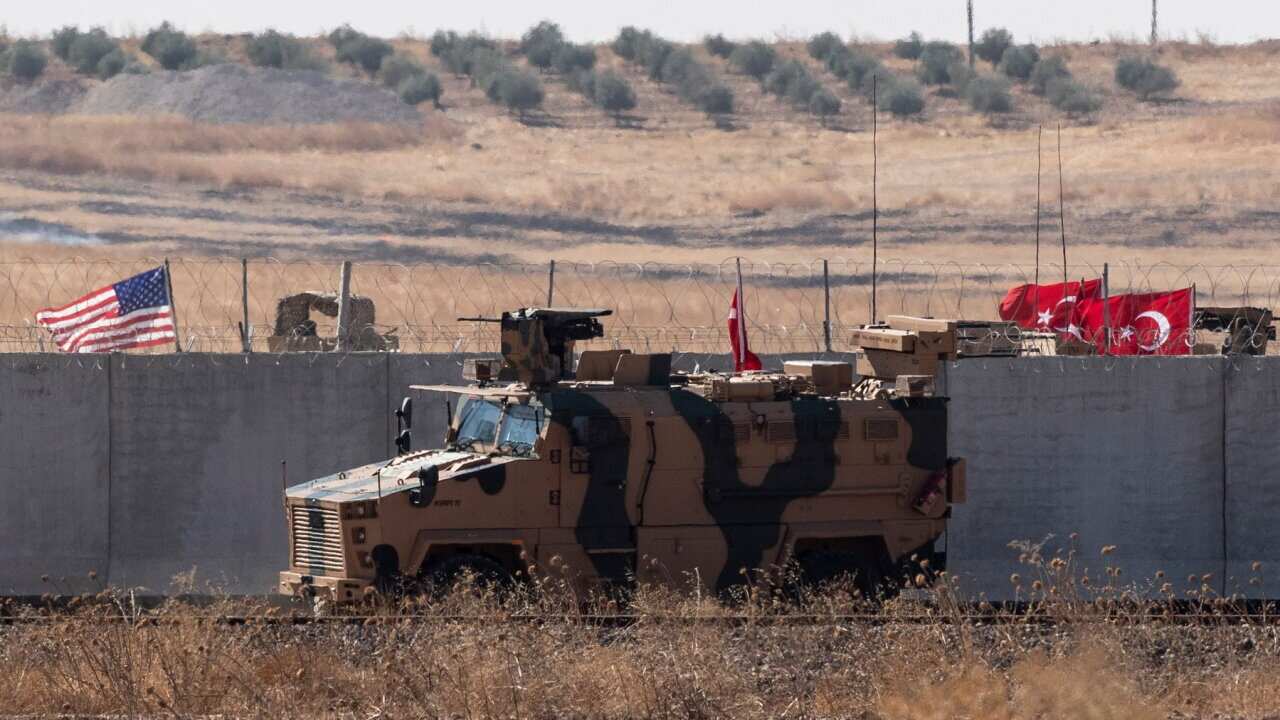 Turkish and US army ground patrol in Northern Syria, in Tal Abyad city