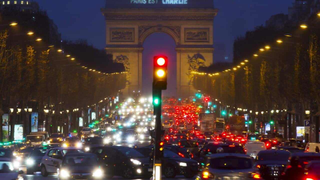 The Arc de Triomphe in Paris, France.