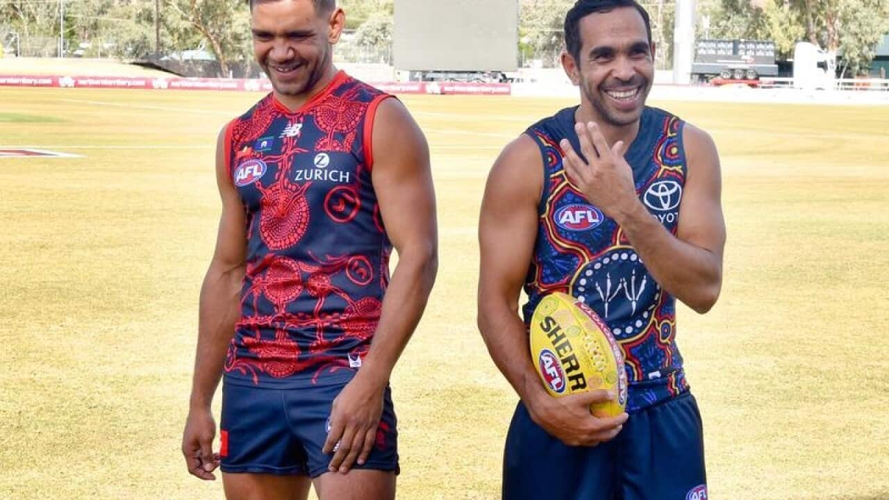 Melbourne's Neville Jetta and Adelaide's Eddie Betts.