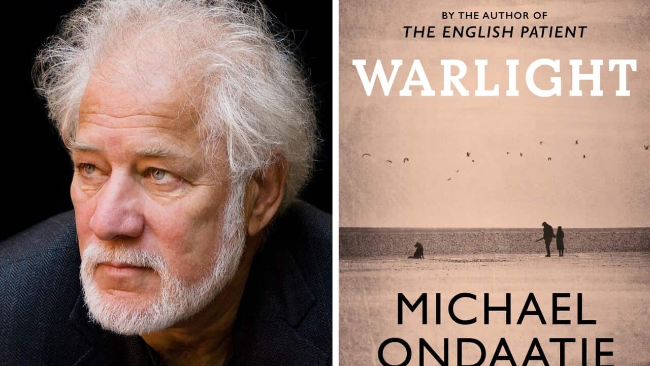 Michael Ondaatje with the cover of his novel Warlight, which has been longlisted for the 2018 Man Booker Prize.