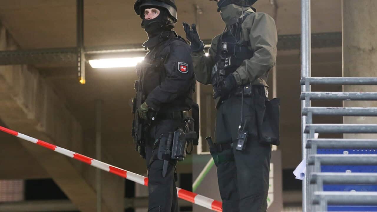 Police in the HDI-Arena stadium in Hanover