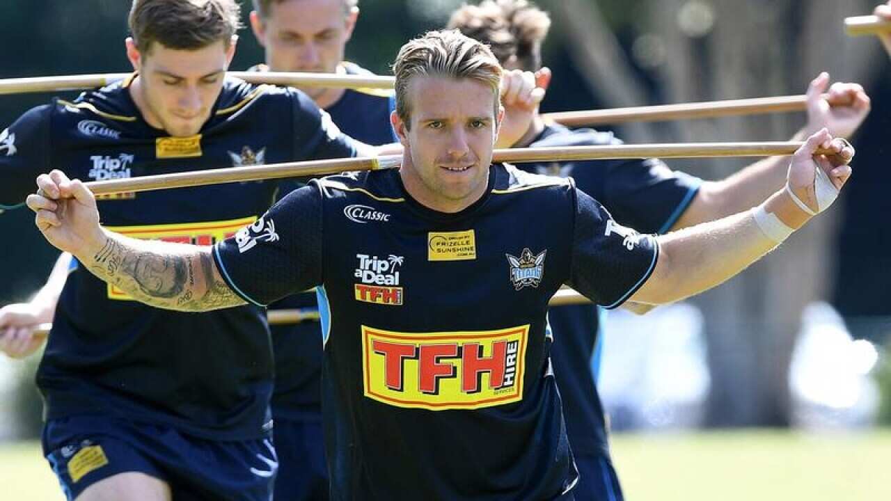 Kane Elgey during a Gold Coast Titans training session .