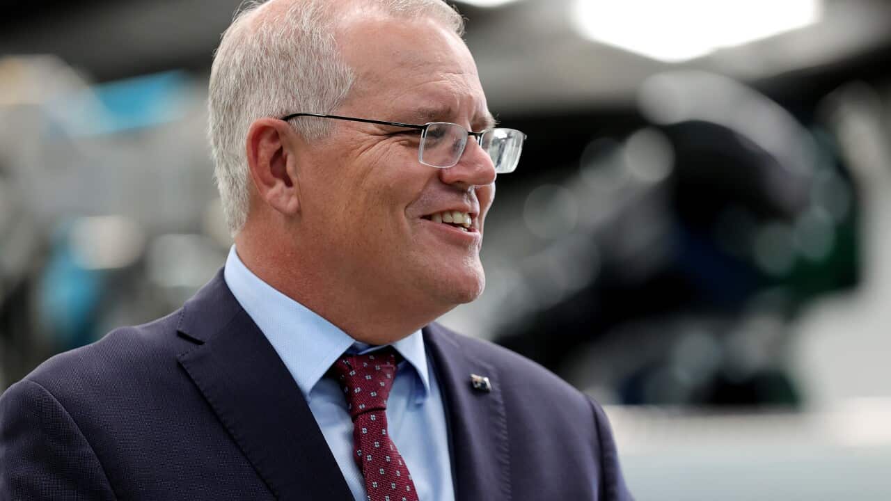 Prime Minister Scott Morrison speaks to media during a visit to KOR Equipment Solutions in Mulgrave, Melbourne, February 4, 2022.