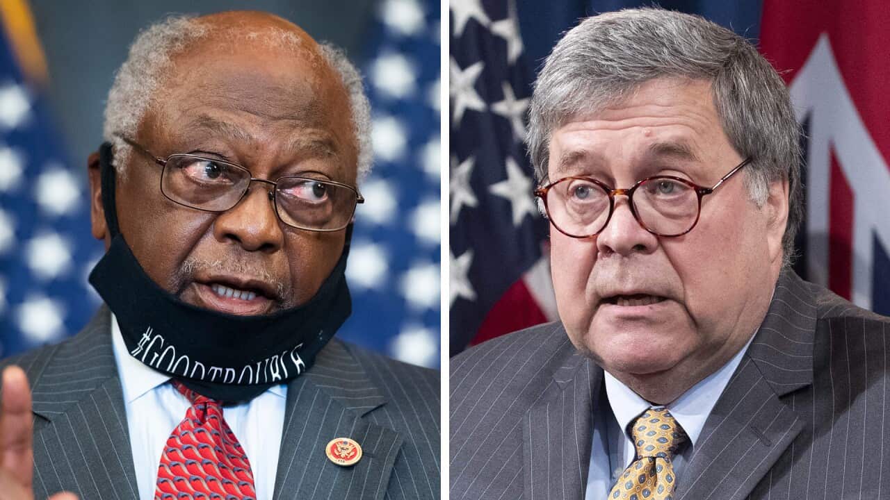 US politician James Clyburn and the US Attorney-General Bill Barr.