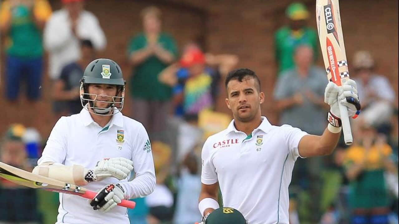 South Africa's batsman JP Duminy raises his bat.
