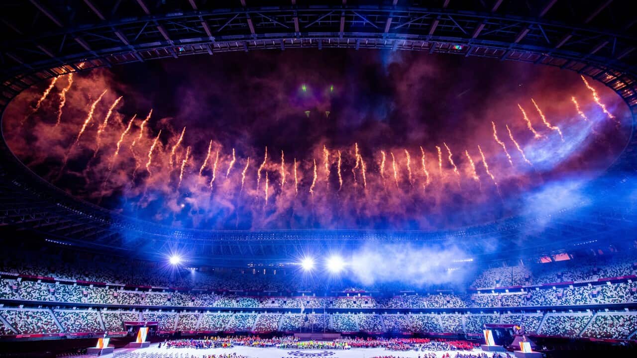 Fireworks at the closing ceremony of the Tokyo 2020 Paralympic Games, 5 September, 2021.