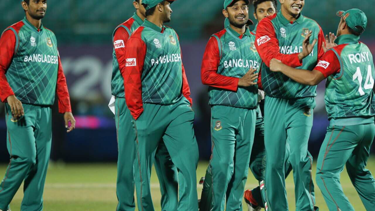 Bangladeshi cricketers celebrate
