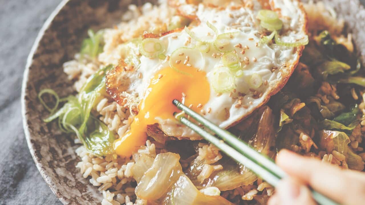 Ginger fried rice lettuce bowl with fried egg Hetty McKinnon