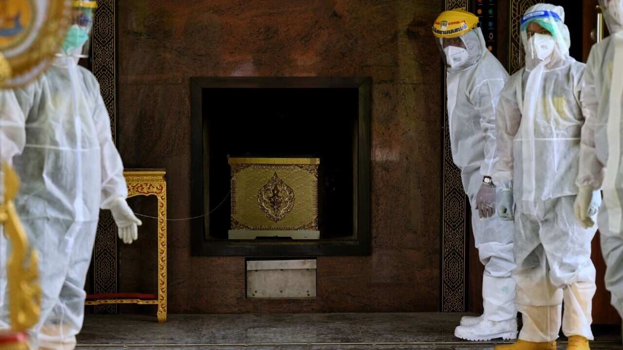 Cremation chamber at Wat Rat Prakhong Tham Buddhist temple in Nonthaburi on May 5, 2021 (LILLIAN SUWANRUMPHA - AFP via Getty Images).jpg