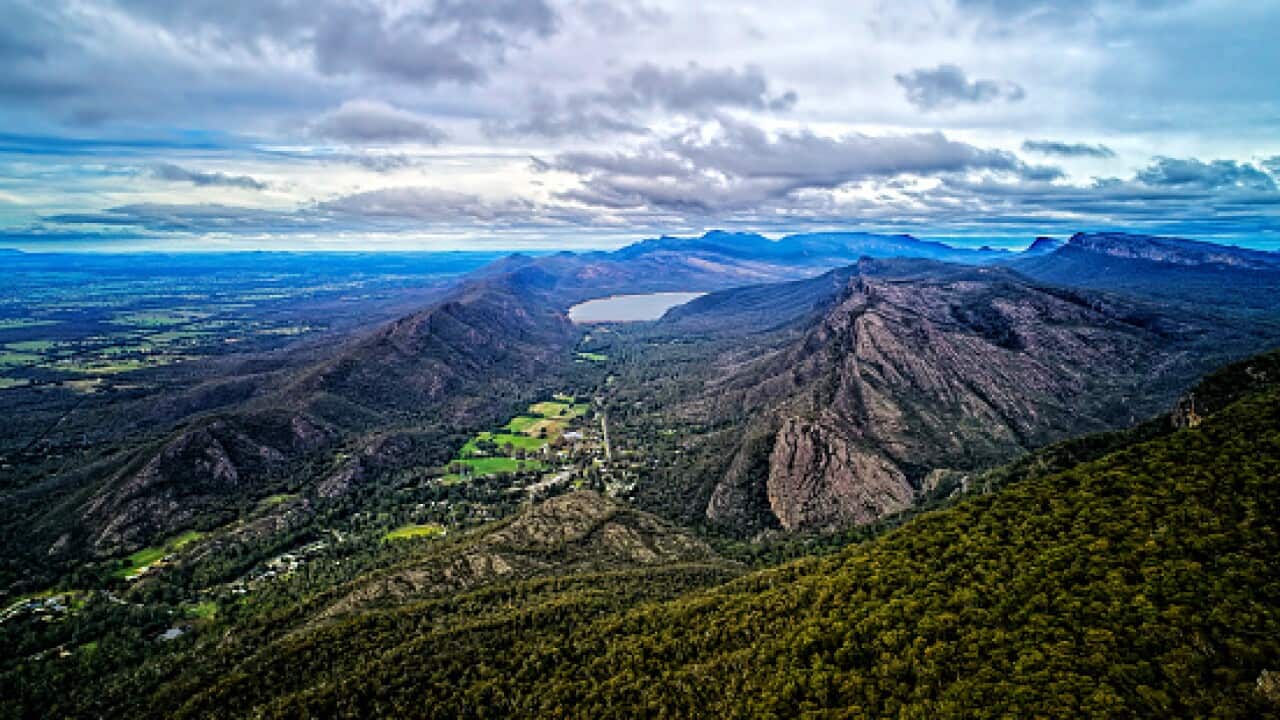 Drone's view of the Grampian Mountains National Park in Victoria's west.