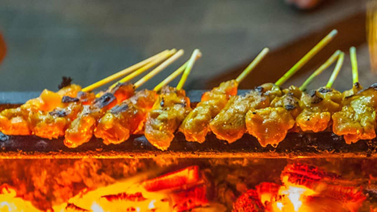 Street grill: chicken satay in Kuala Lumpur