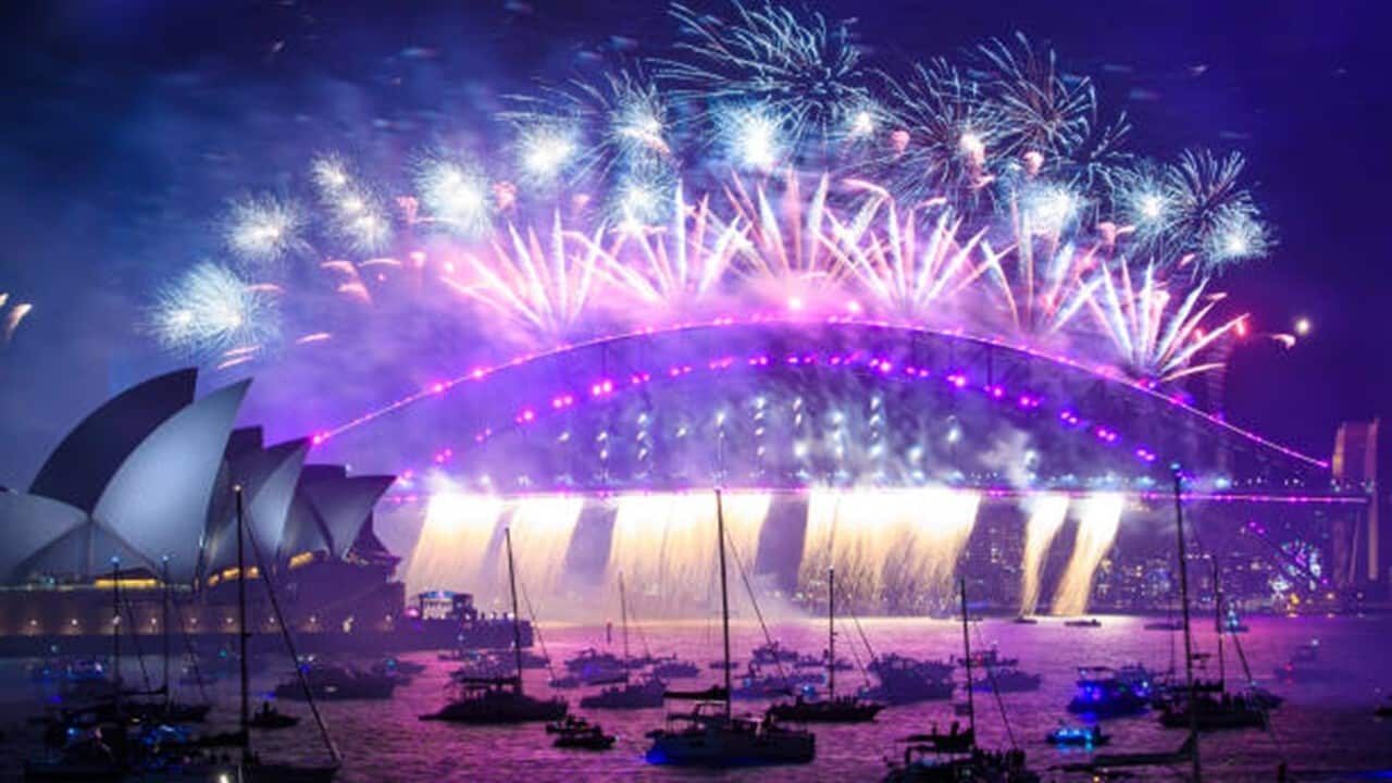 Fireworks are seen over Sydney harbour during New Year's Eve celebrations in Sydney, Australia.