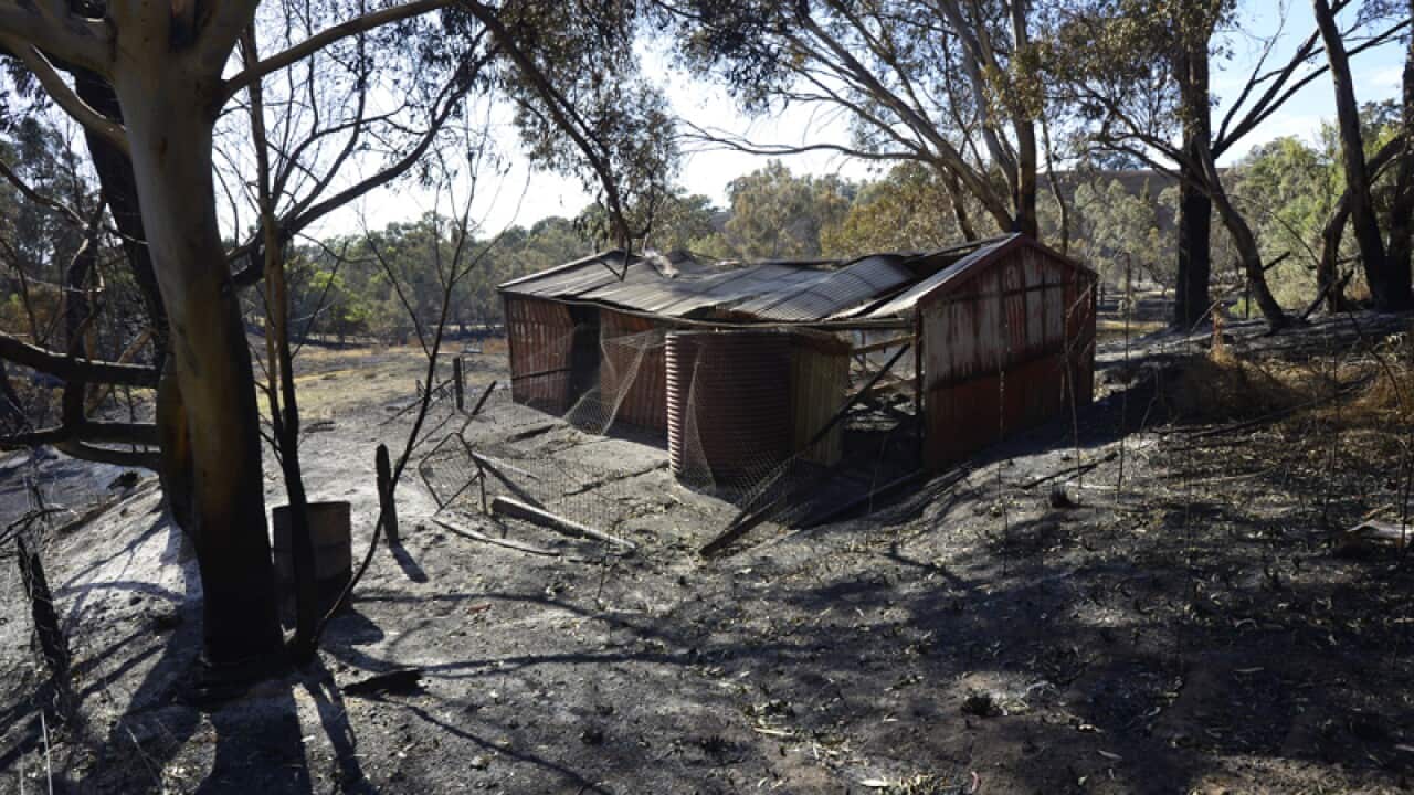 A burnt out shed on a property near Kersbrook