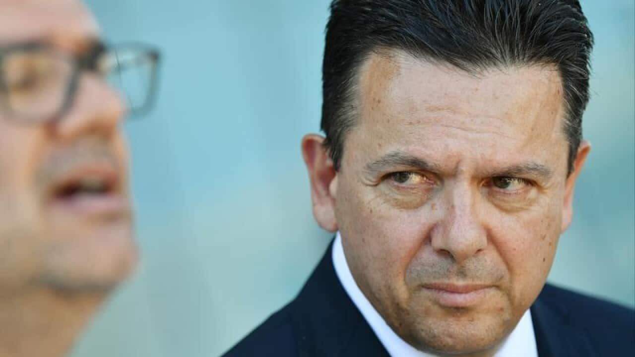 SA-BEST leader Nick Xenophon outside SAHMRI research centre, Adelaide.