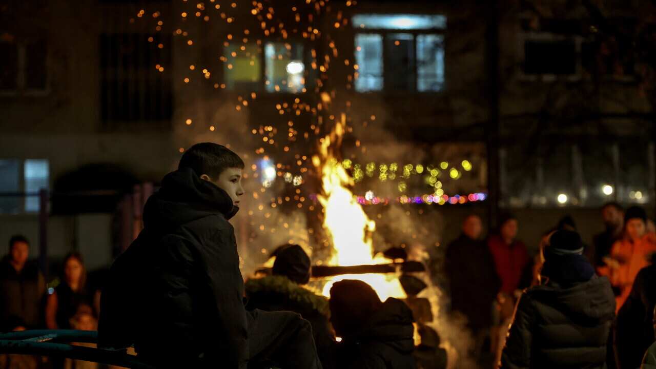 Traditional Bonfire ahead of Christian Orthodox Christmas Eve in Skopje