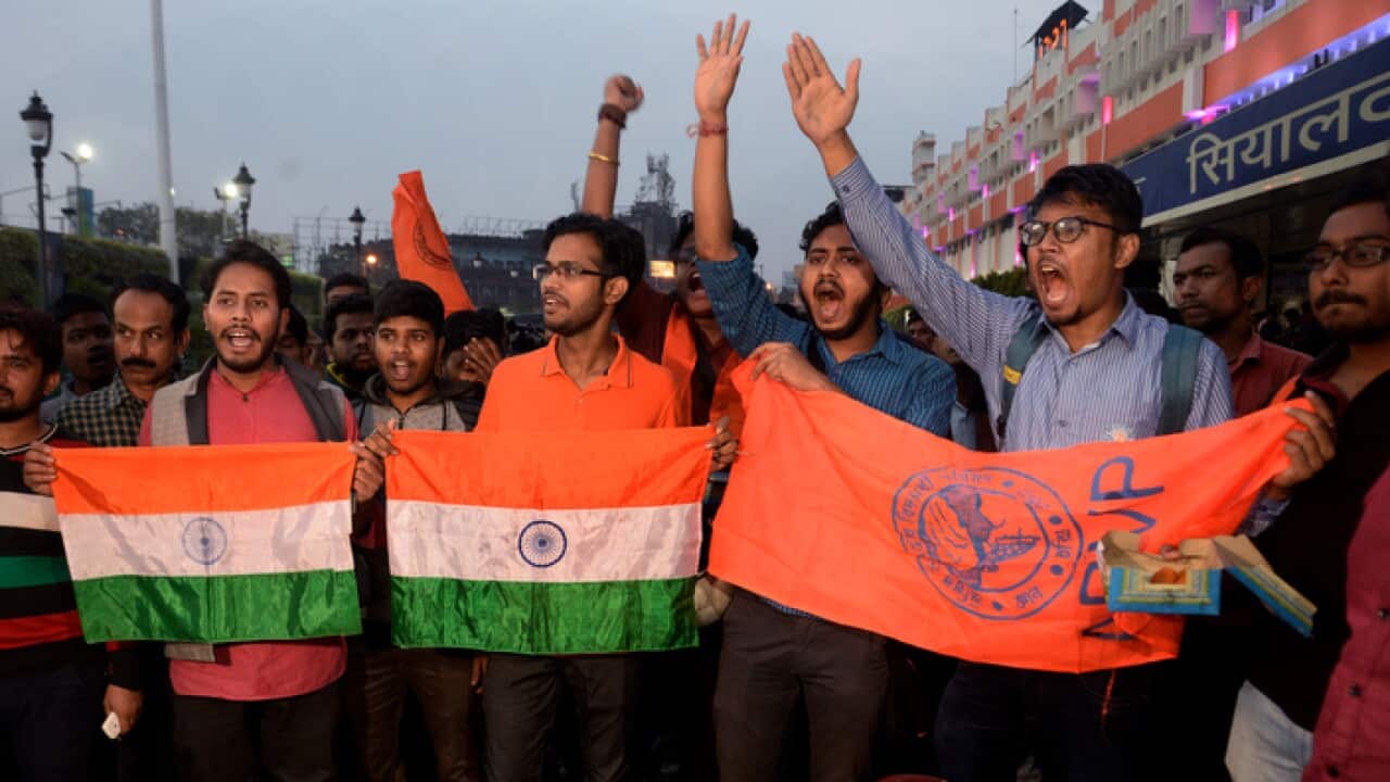 Akhil Bharatiya Vidyarthi Parishad or ABVP activists celebrate India's strike on Jaish e Mohammed camp.