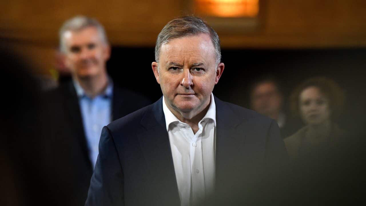 Federal Opposition Leader Anthony Albanese speaks to the media during a press conference at the Enmore Theatre in Sydney, Friday, May 29, 2020. (AAP Image/Bianca De Marchi) NO ARCHIVING