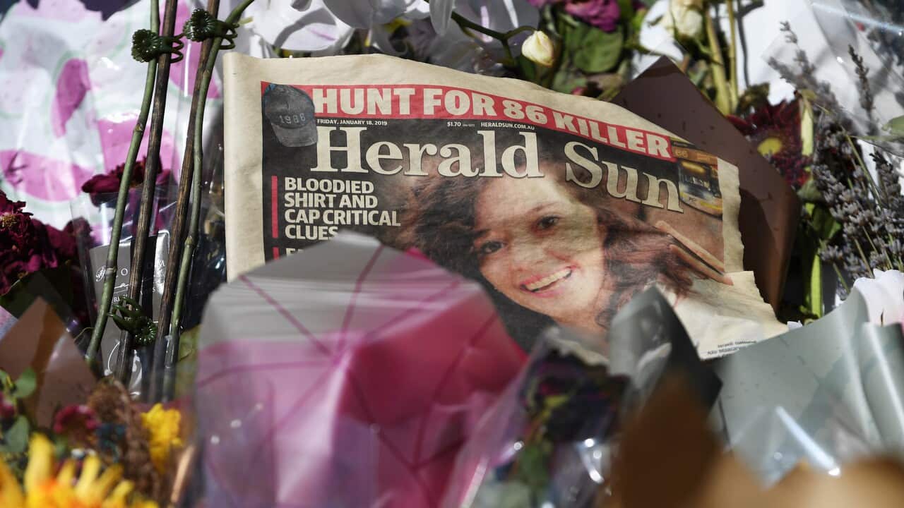 Notes and flowers are seen at the site where the body of Aiia Maasarwe was found in Bundoora, Melbourne on 19/1/19.